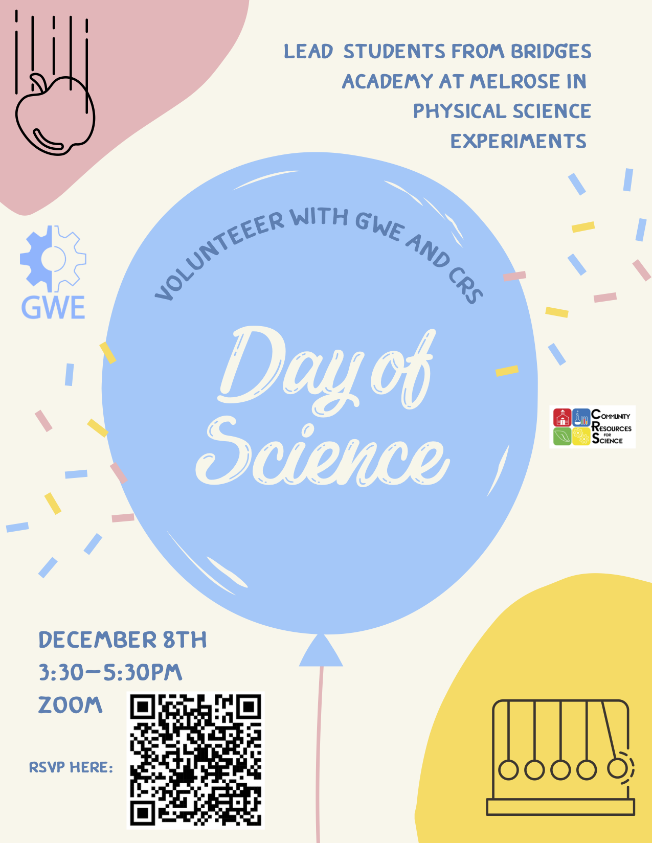 Flyer for Day of Science containing the date and a QR code to RSVP